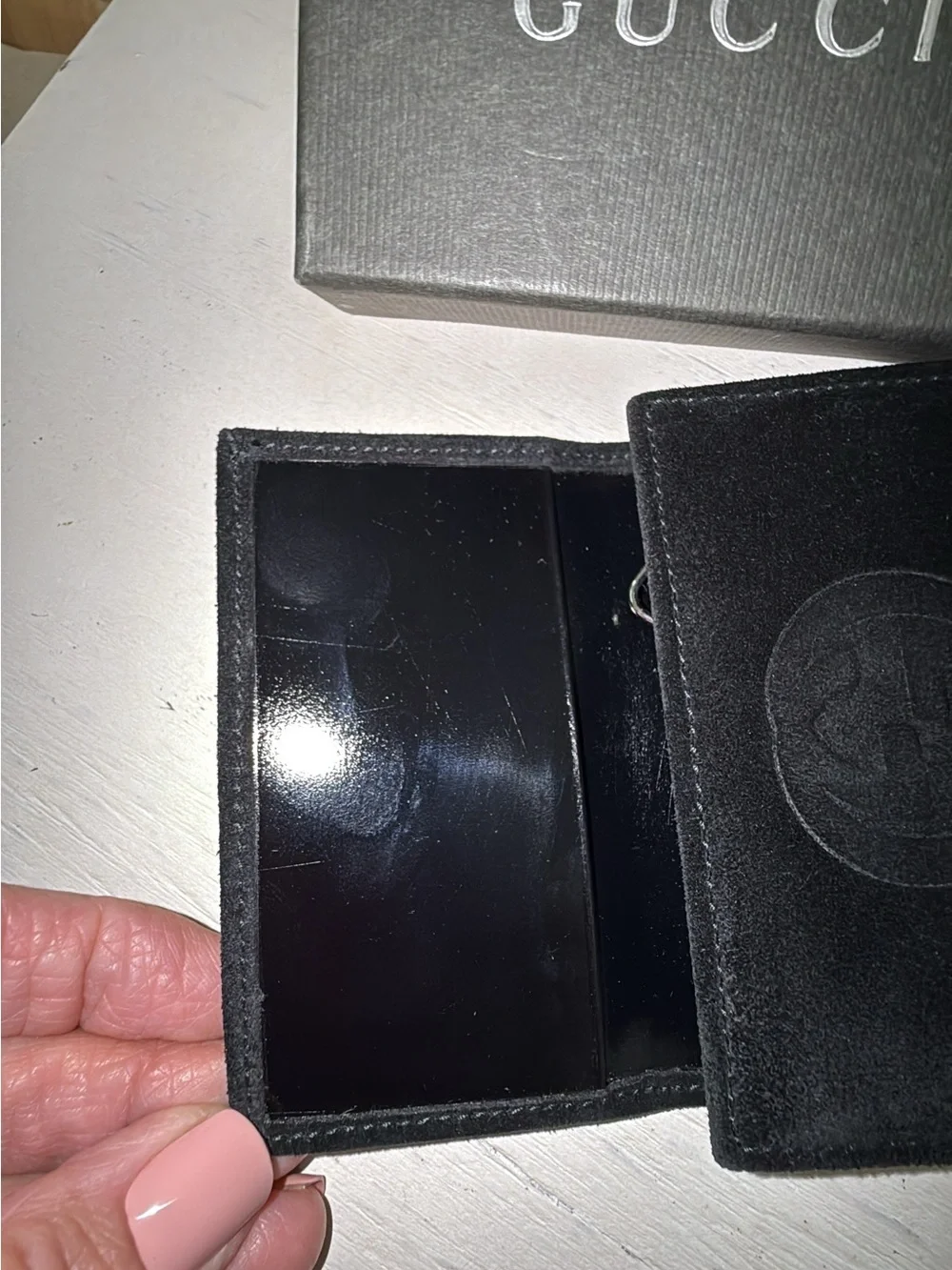 Vintage GUCCI black suede Key holder in box authenticity certification